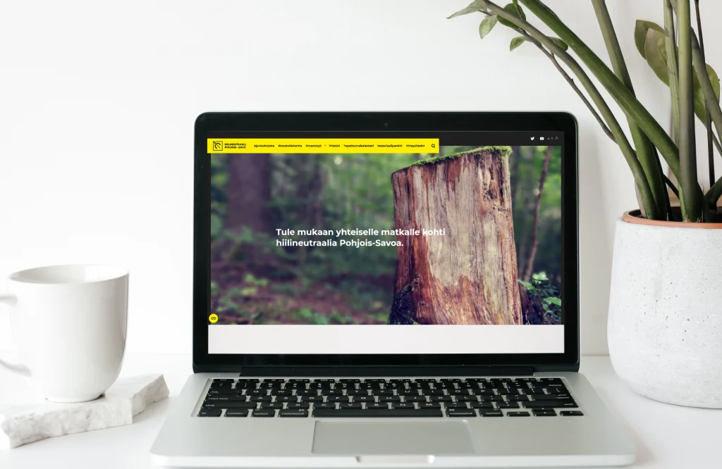 Hiilineutraali Pohjois-Savo -hankkeen verkkosivujen mockup.