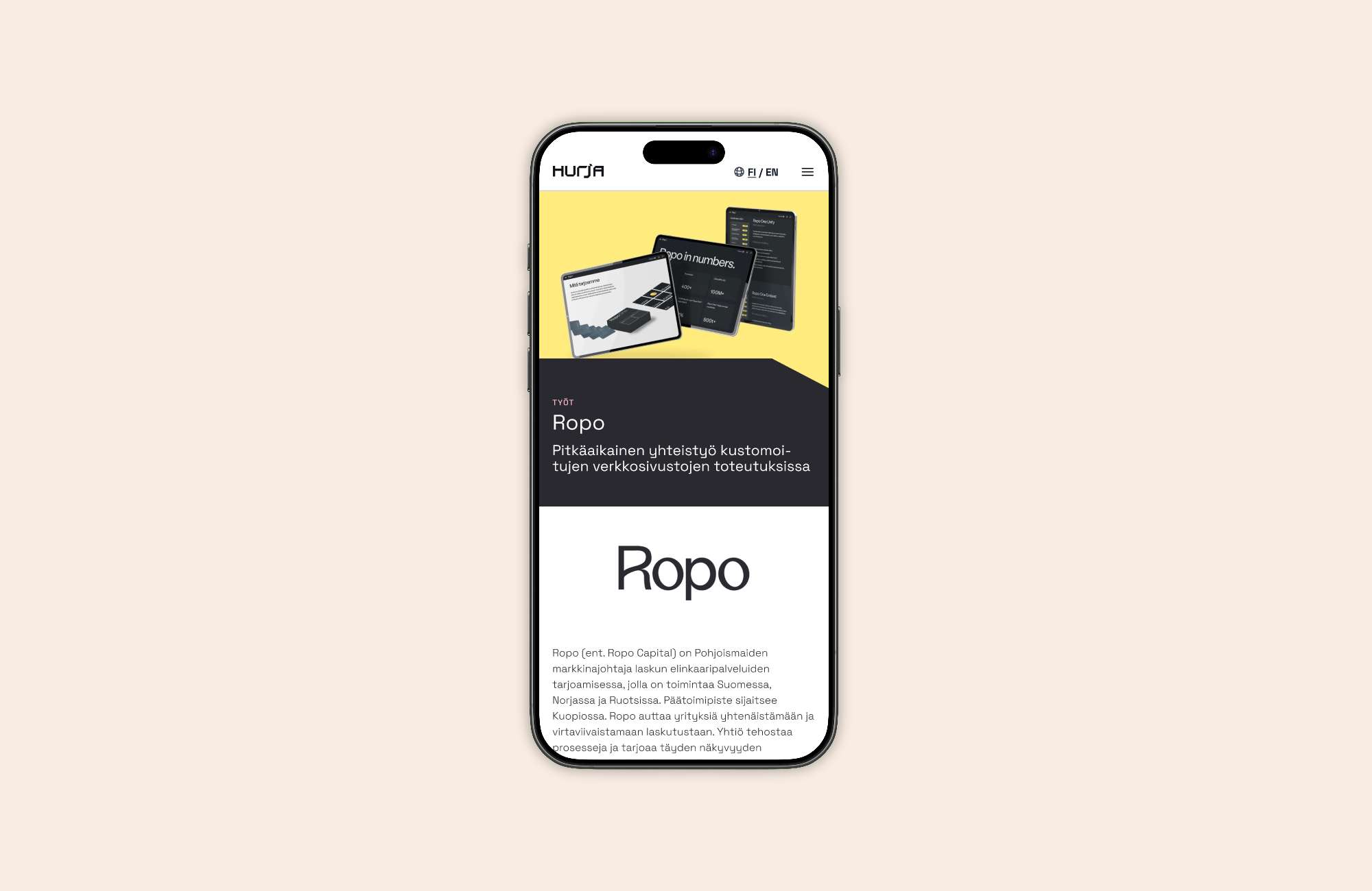 A mobile view of Hurjan Ropo’s reference page on a phone screen.