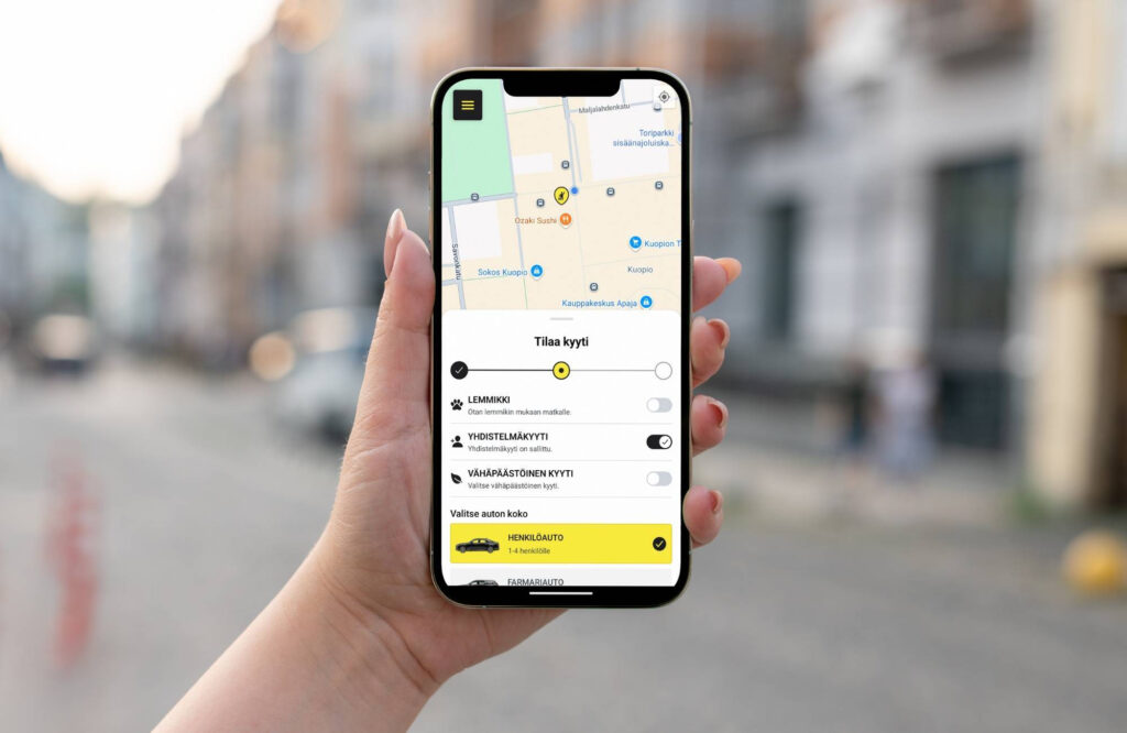 Taksi1-mobiilisovelluksen mockup.