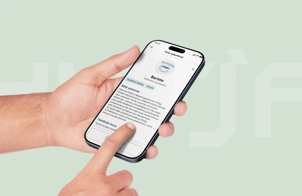 Lahden kaupungille toteutetun mobiilisovelluksen mockup.