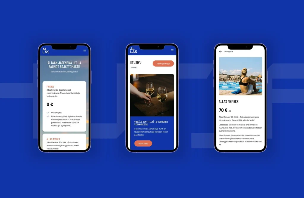Allas Pool Members App mockup