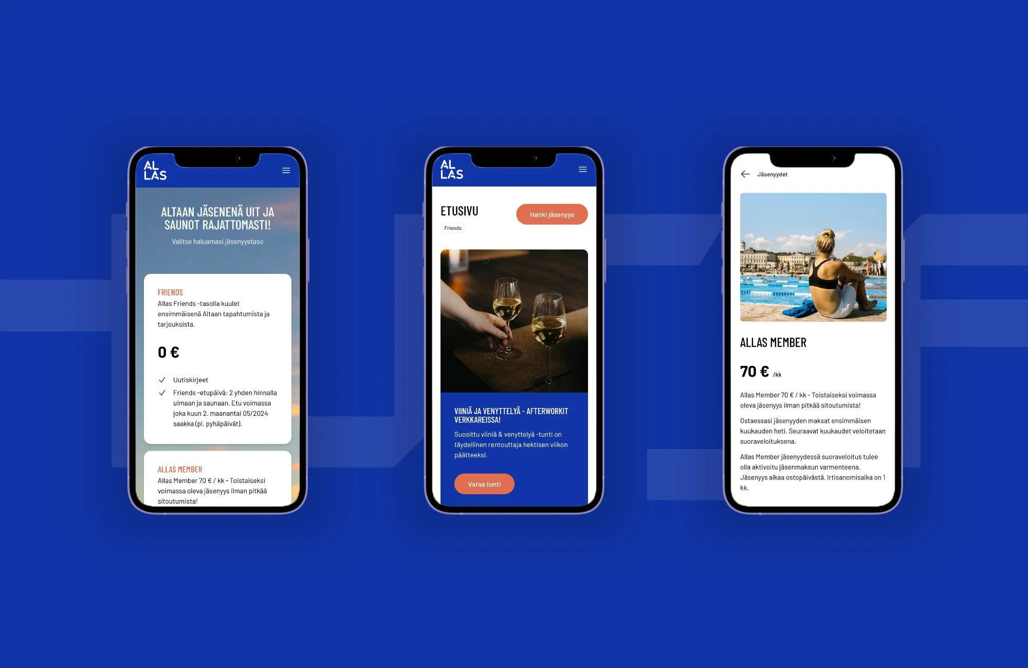 Allas Pool Members App mockup