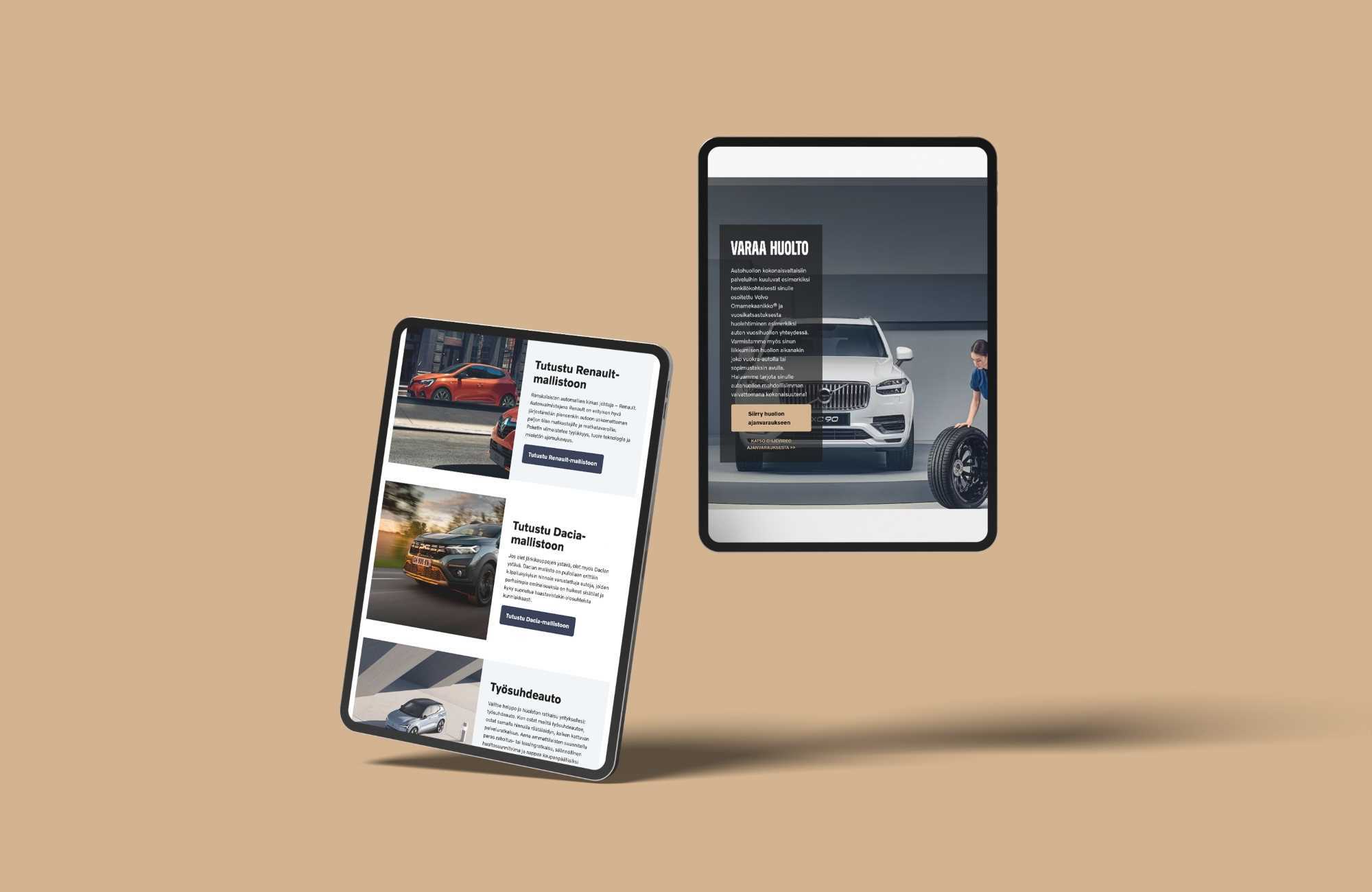 Hämeen autovaruste mockup tabletilla.