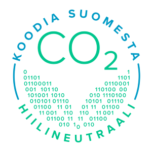 Koodia Suomesta hiilineutraaliusmerkki.