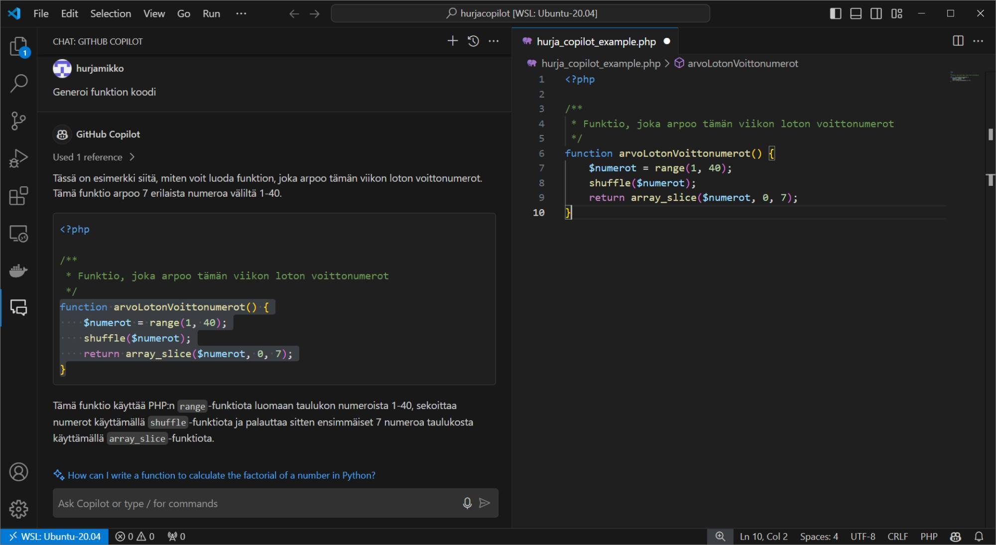 Kuvakkaappaus Github Copilotista.