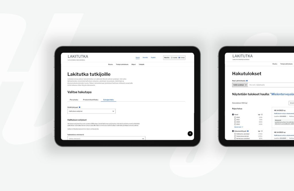 Lakitutka-palvelun käyttöliittymän mockup.