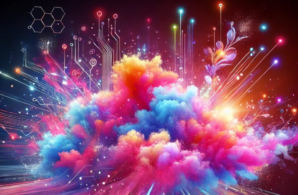 Valmistaudu tekoälyn vallankumoukseen – vaihe 3 on jo lähellä -blogin kuvituskuva, jossa abtrakti värikäs pilvi.