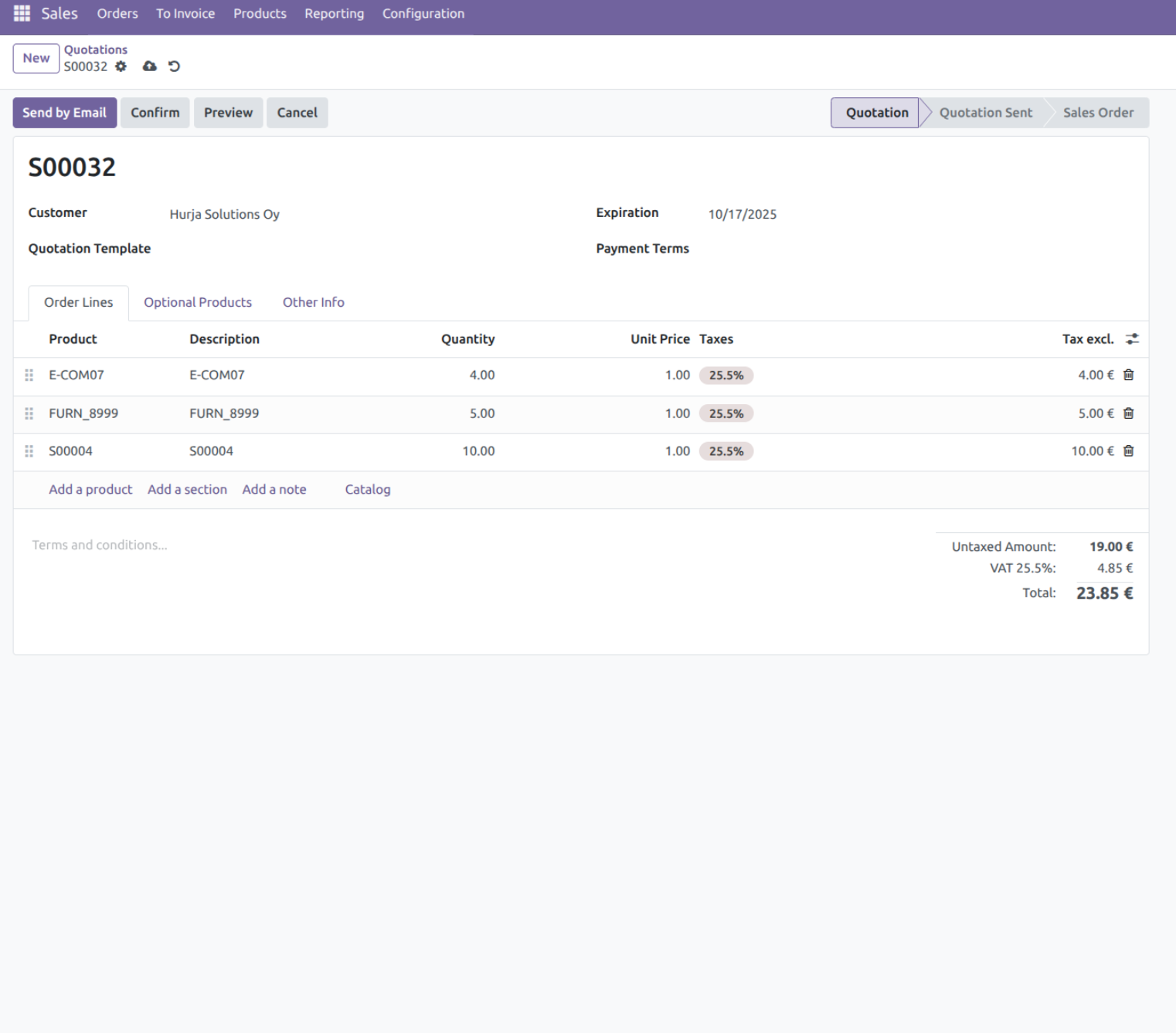 Tilaukset Odoo ERP:issä.