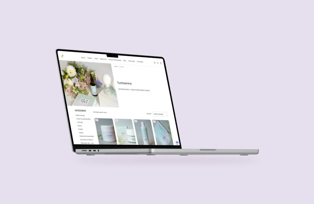Faceimage.fi sivuston mockup kannettavan tietokoneen näytöllä.