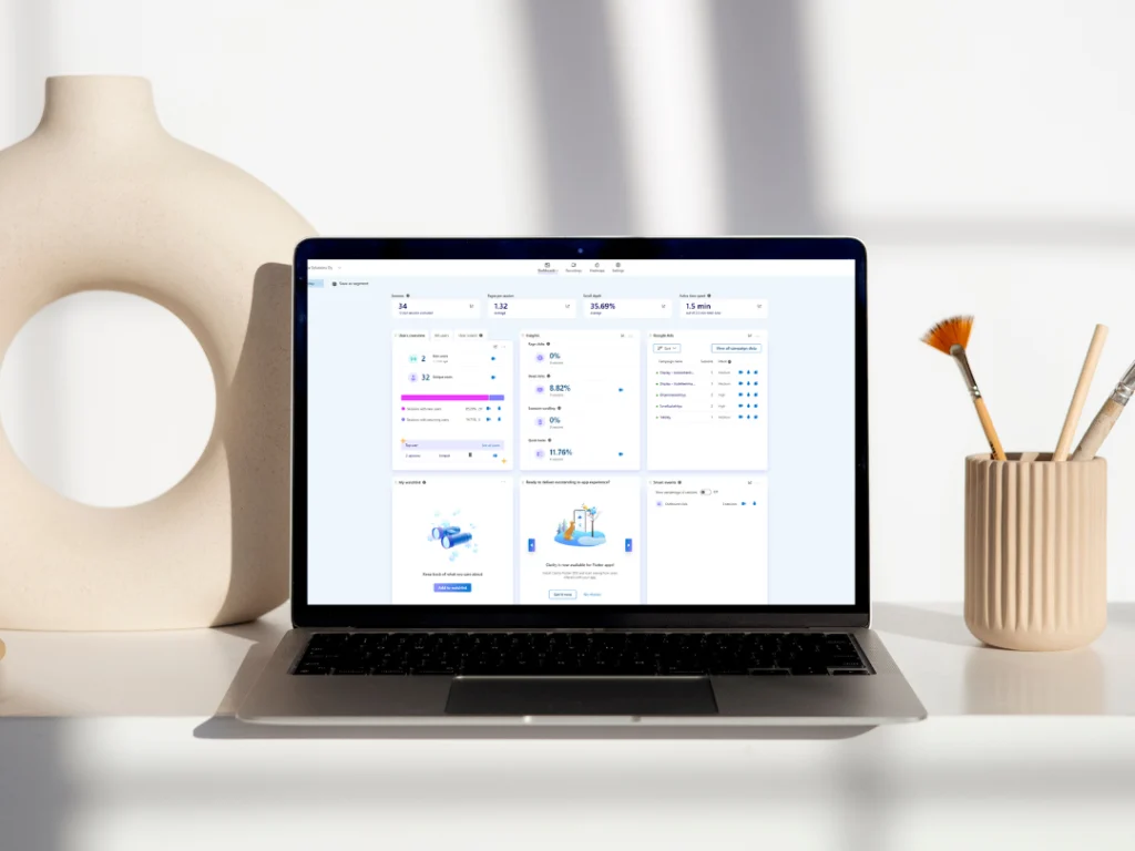 Clarityn dashboard kannattevan tietokoneen näytöllä.