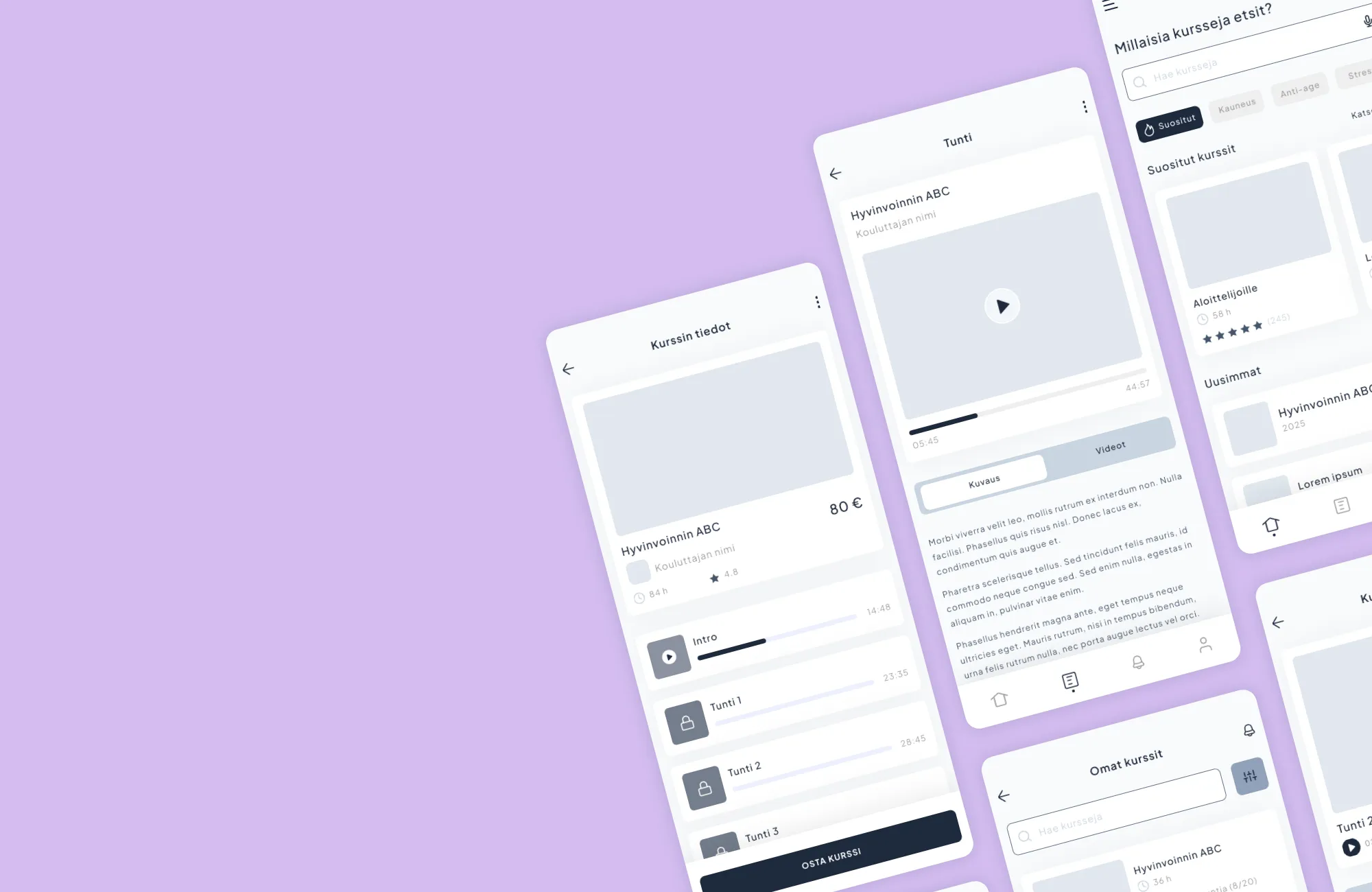 Sovelluksen UX/UI-rautalankamallin visualisointi.