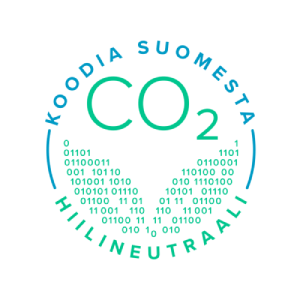 Koodia Suomesta hiilineutraaliusmerkki.